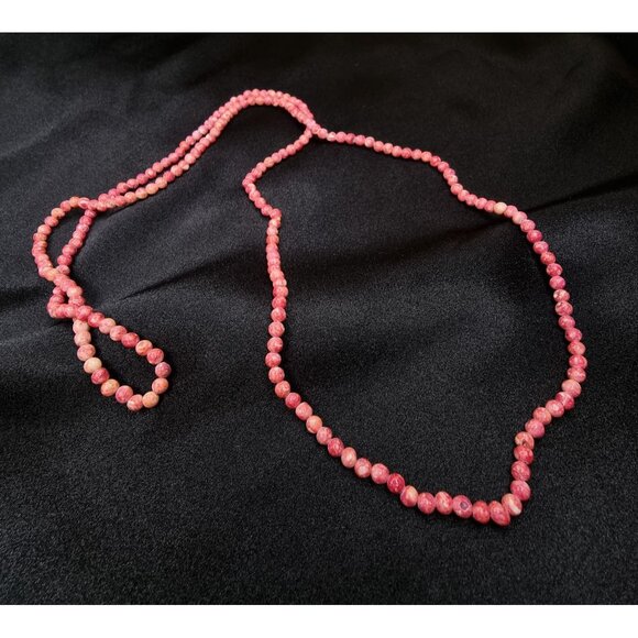 Vintage Long Rhodonite Beaded Necklace 35" Long Pink & White Gemstone Strand Jew - Picture 5 of 6
